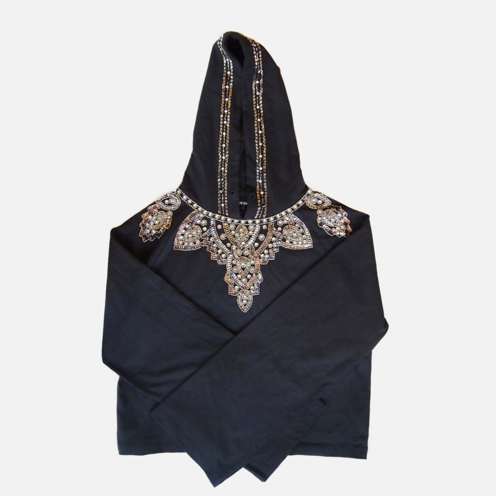 Anthropologie Love Sam Black Sequin Hoodie